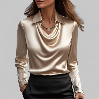 Blouse Femme Satin Décolleté Cascade Élégante