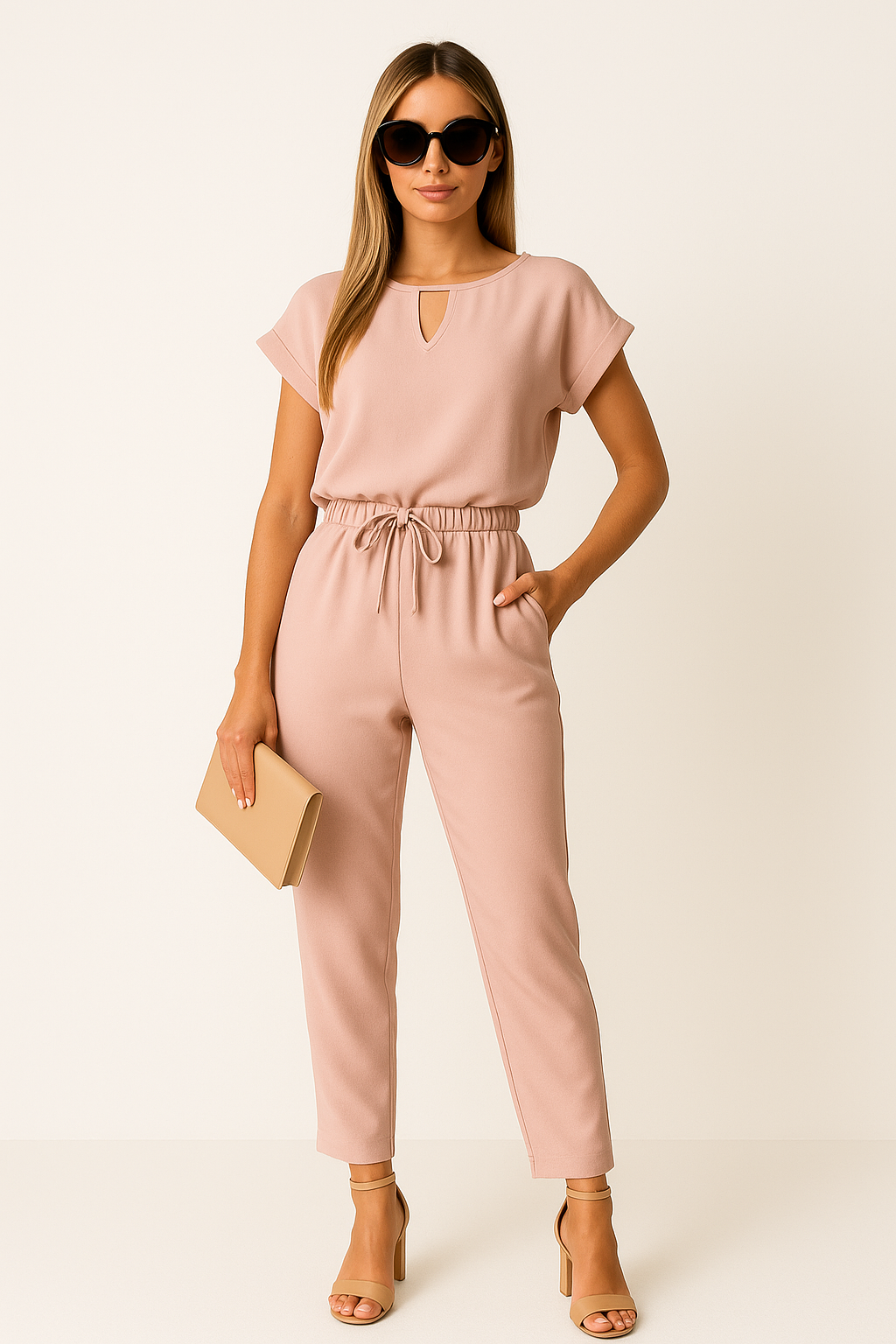 Robe Femme Rose Cintrée avec Ceinture Élastique - PanierRoyale