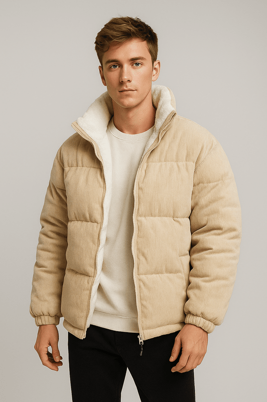 Veste Cuir Homme Hiver - Blouson Cuir Doublé Chauffant avec Éclair et Col Rond
