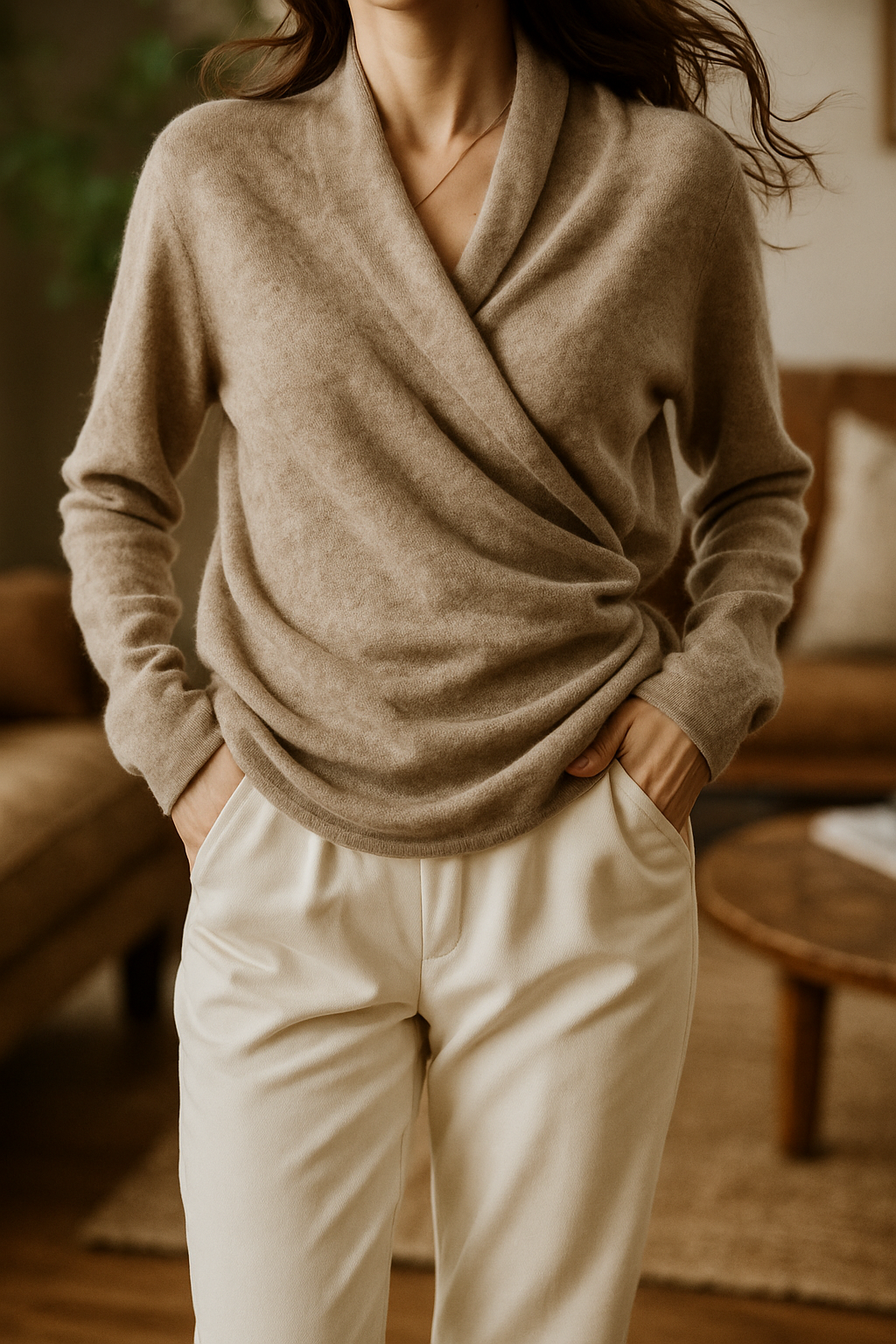 Pull Femme Hiver Col V Doux et Confortable