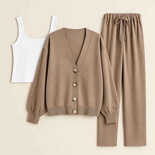 Cardigan Femme Hiver Tricoté avec Pantalon Confortable - PanierRoyale