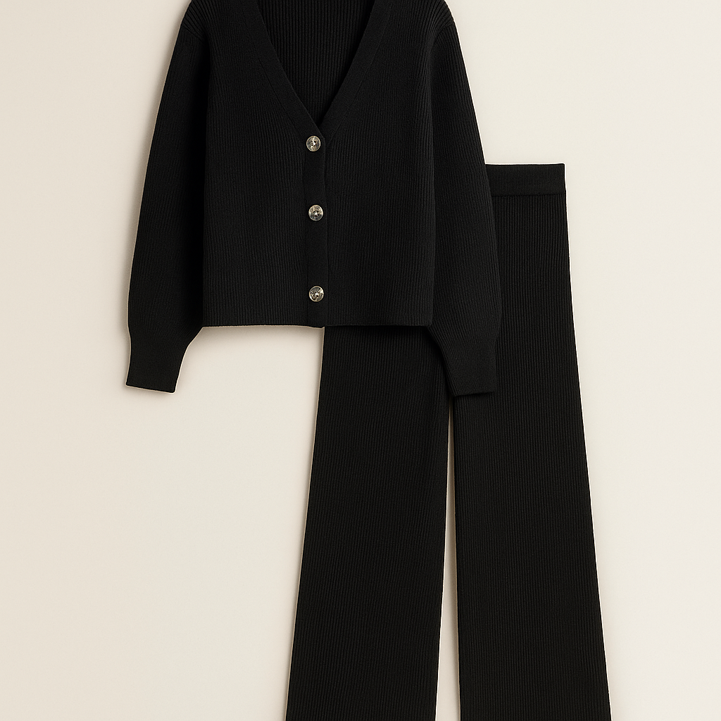 Costume Hiver Femme Cardigan et Pantalon Col V - PanierRoyale