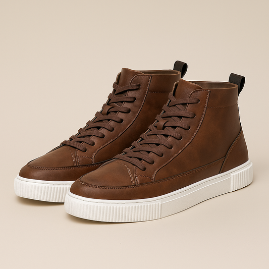 Baskets Homme Cuir Brun Hautes avec Semelle Blanche - PanierRoyale