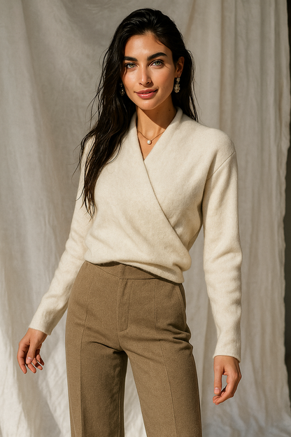 Pull Femme Hiver Col V Doux et Confortable