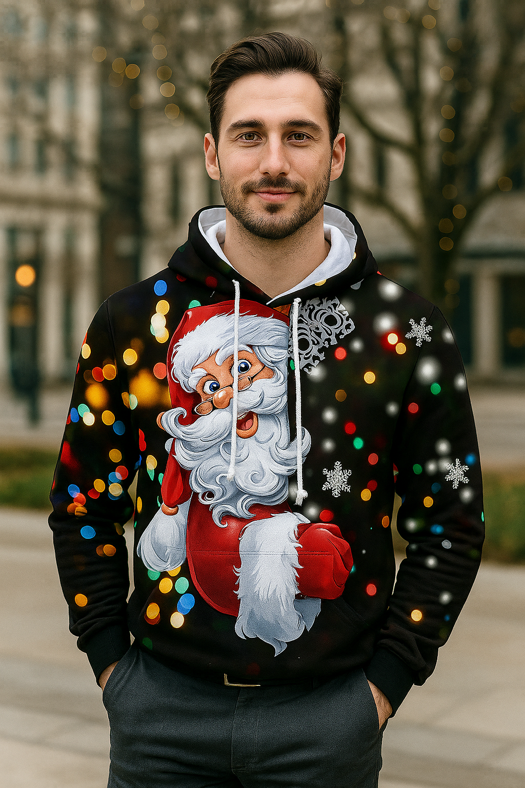 Pull d'Hiver Homme – Sweat à Capuche avec Manches Longues et Imprimé Hiver