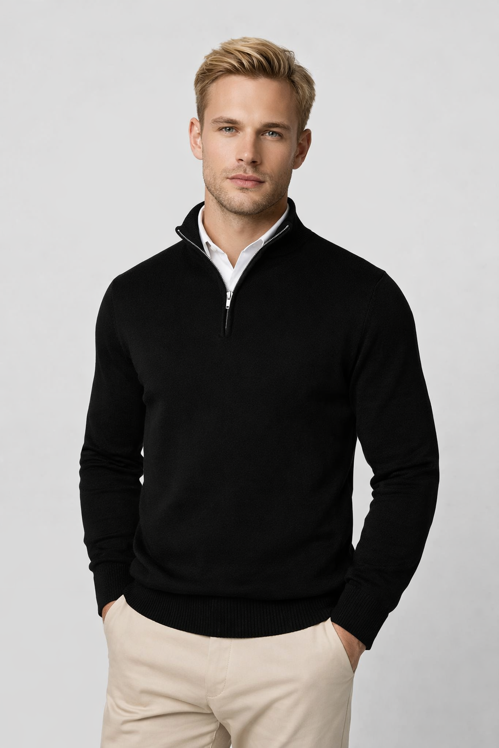 Pull homme col montant fermeture zip