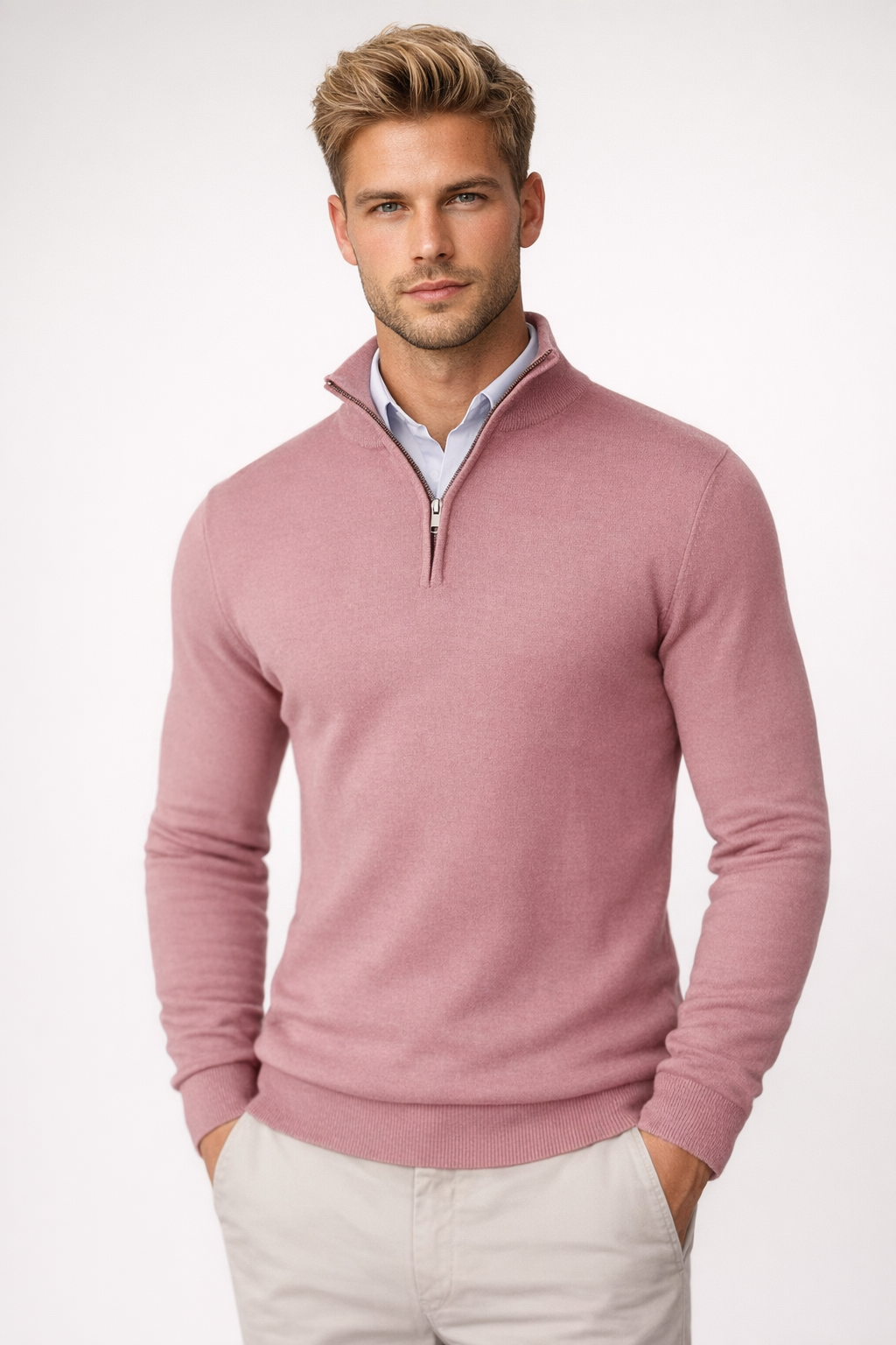 Pull homme col montant fermeture zip