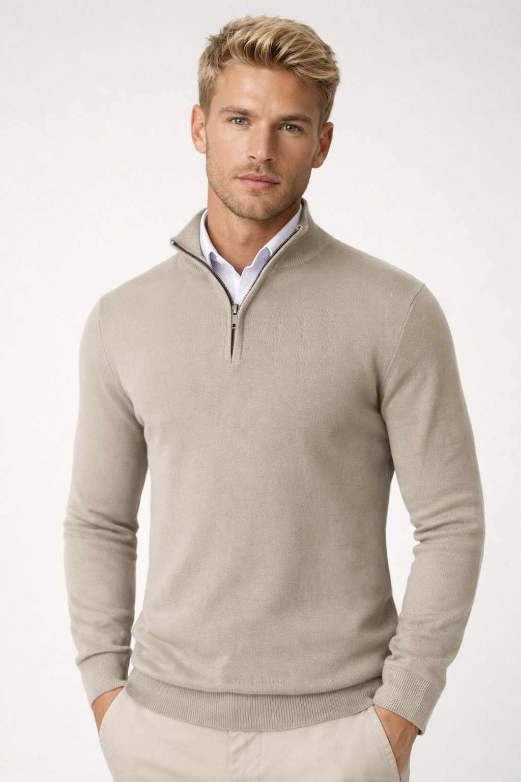Pull homme col montant fermeture zip