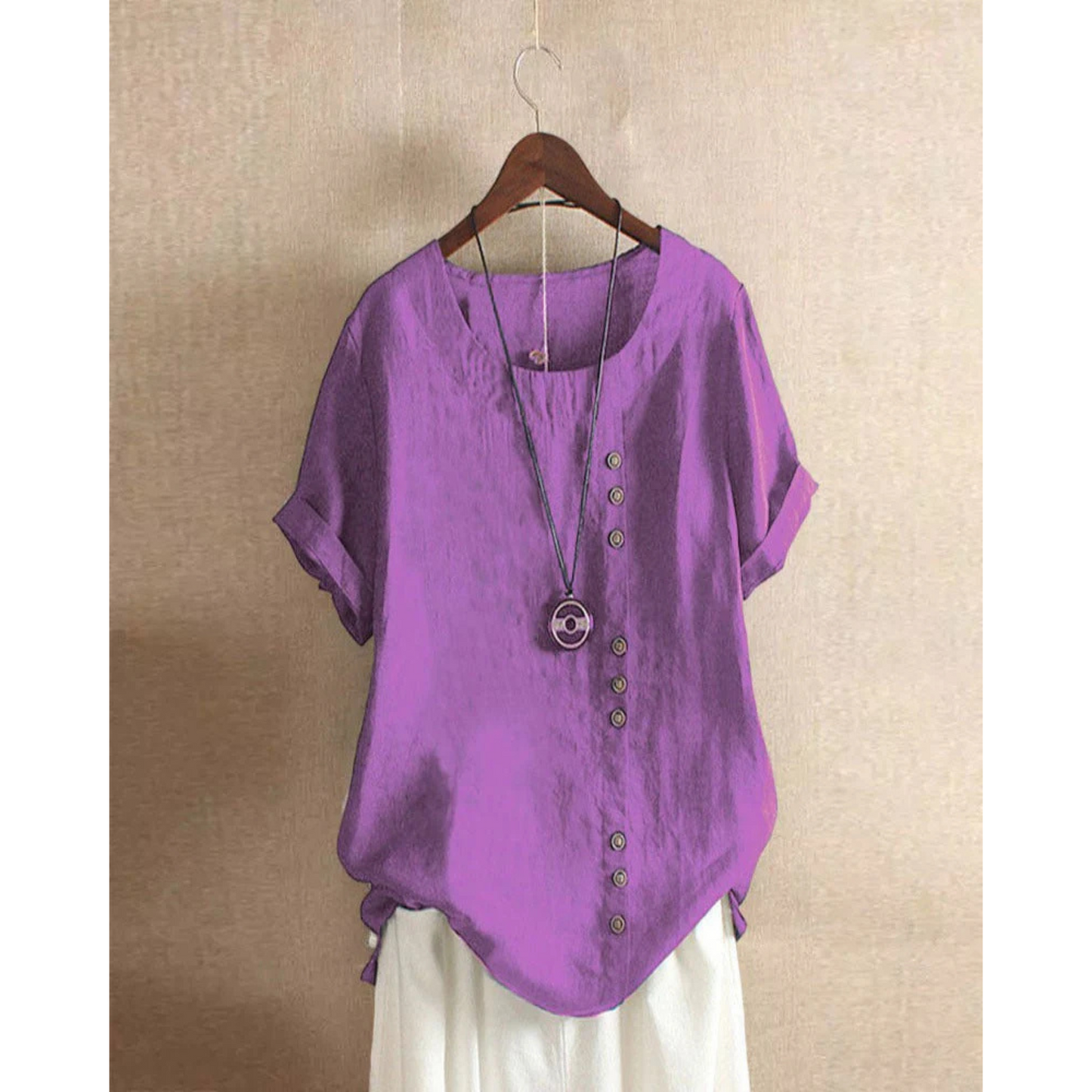 Blouse Été Femmes Manches Courtes | Col Rond et Couleur Unie