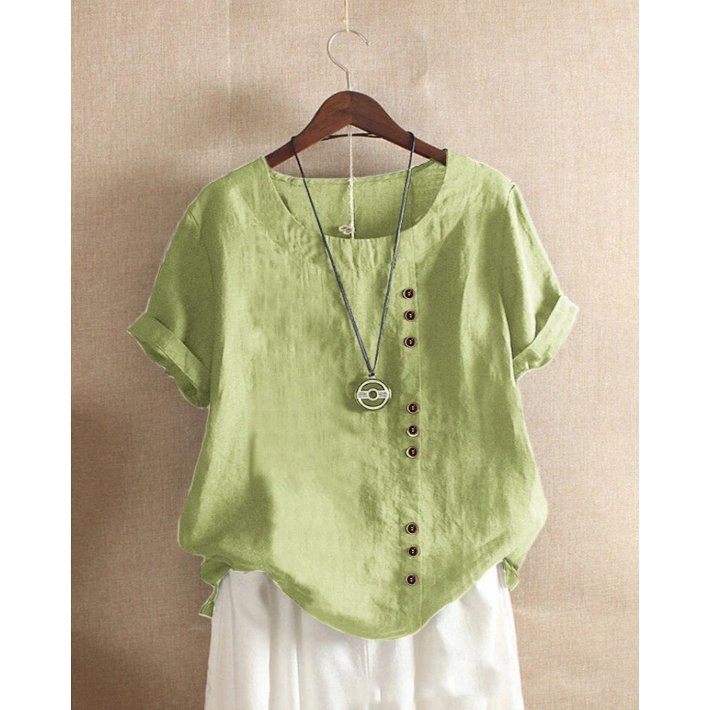 Blouse Été Femmes Manches Courtes | Col Rond et Couleur Unie