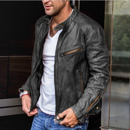 Blouson Cuir Brun Homme Zippé Éclair Classic