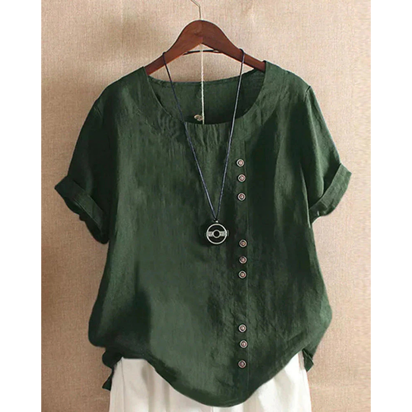 Blouse Été Femmes Manches Courtes | Col Rond et Couleur Unie