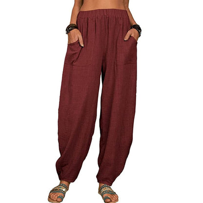 Pantalon Femme Taille Élégante avec Poches Côtelées