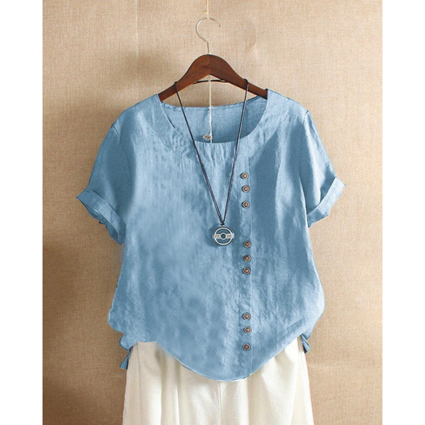 Blouse Été Femmes Manches Courtes | Col Rond et Couleur Unie