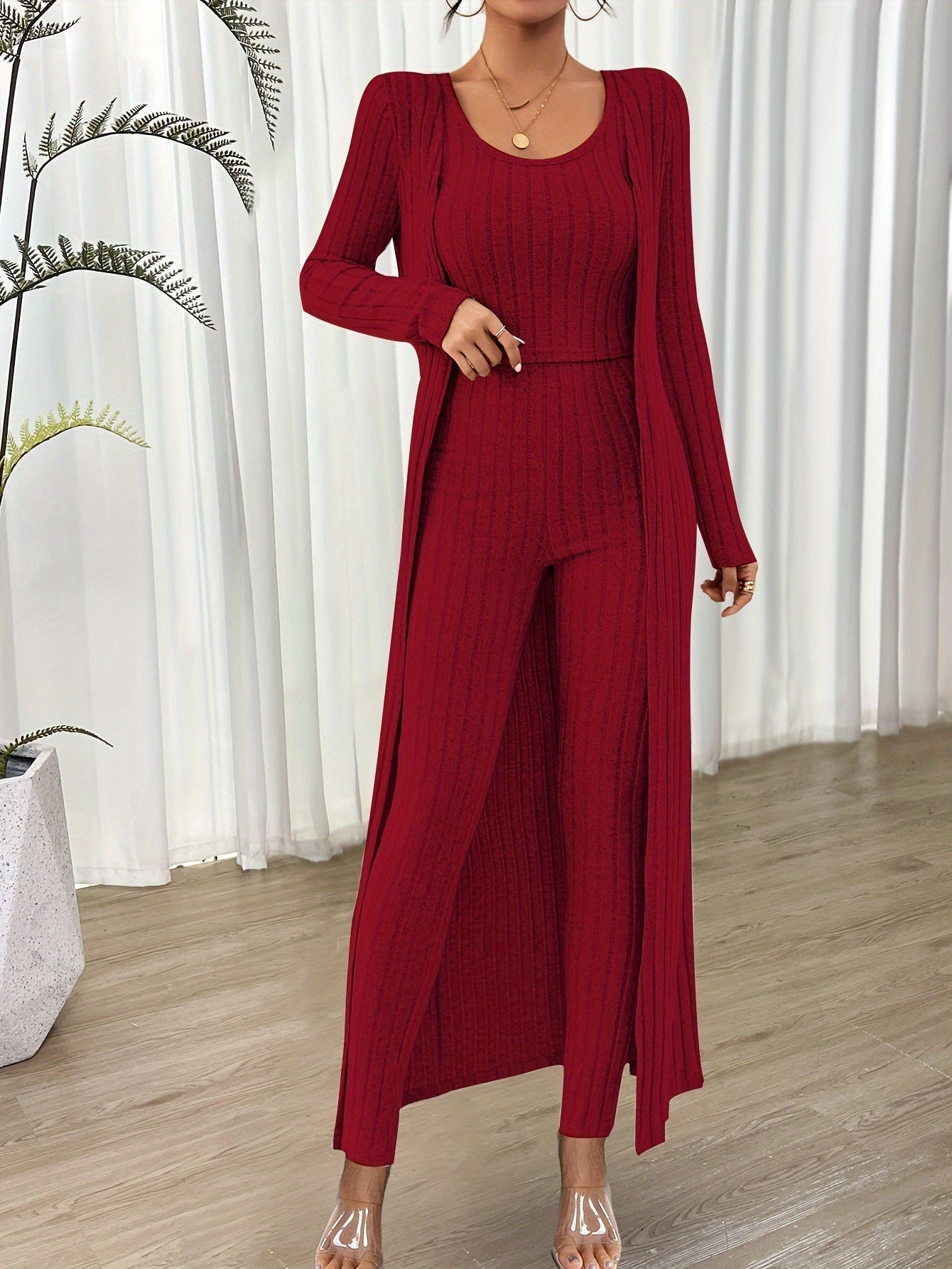 Ensemble Détente Femme 3 Pièces avec Cardigan Doux et Confortable