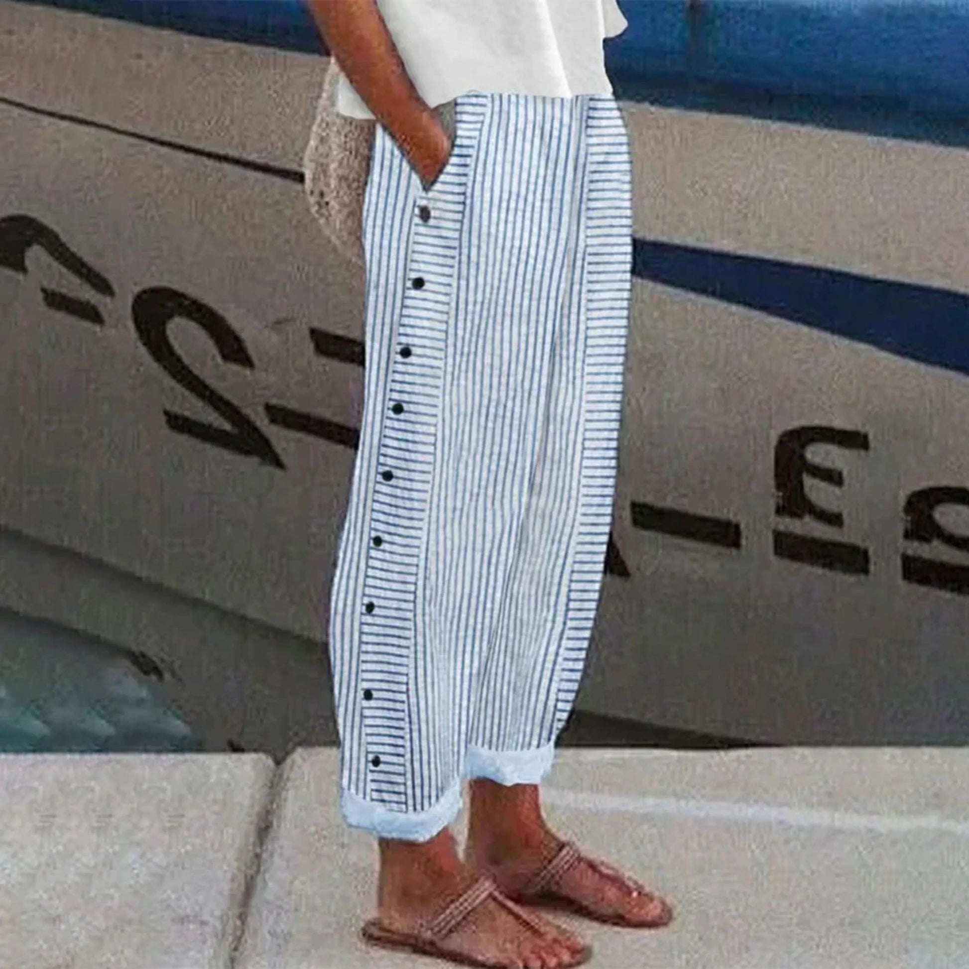 Pantalon Femme Jean Désign Bleu Marine - luxestyle