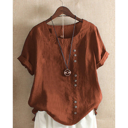 Blouse Été Femmes Manches Courtes | Col Rond et Couleur Unie