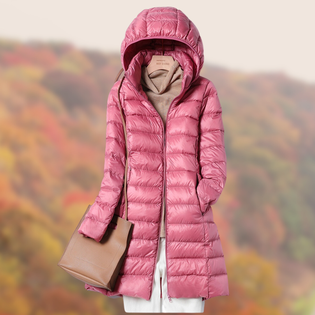 Veste Femme Longue à Capuche Brillante