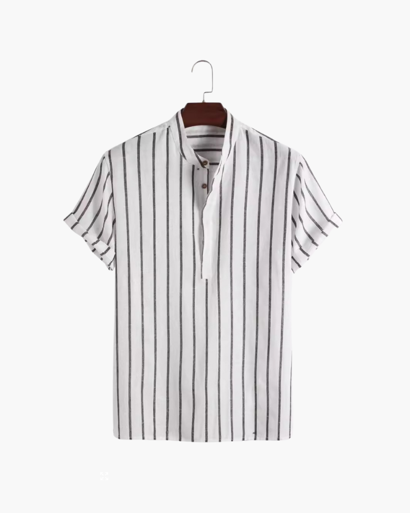 Chemise Homme Lin Coton Rayé Col Montant Été