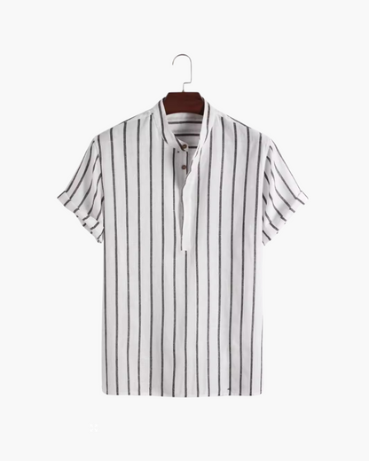 Chemise Homme Lin Coton Rayé Col Montant Été