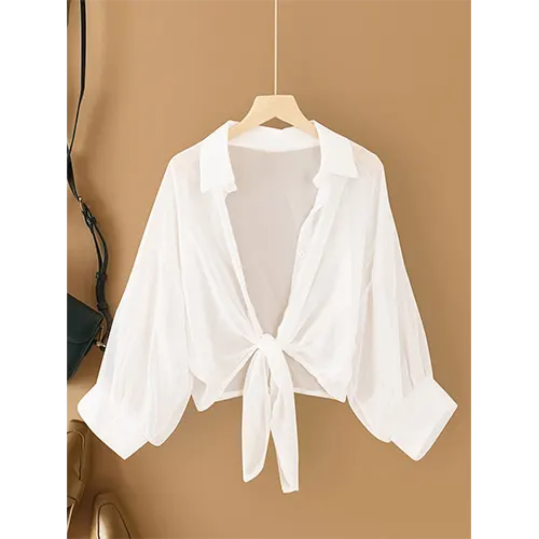 Chemisier Femme Manches Longues Élégant Blanc