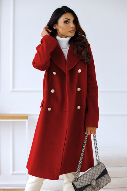 Manteau Long Femme Laine Mélangée Boutons Coupe Élégante