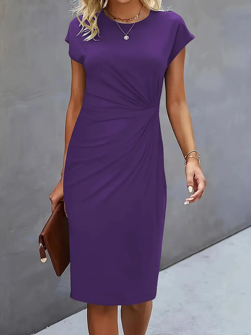 Robe Femme Colore Unie Mi-Longue Élégante