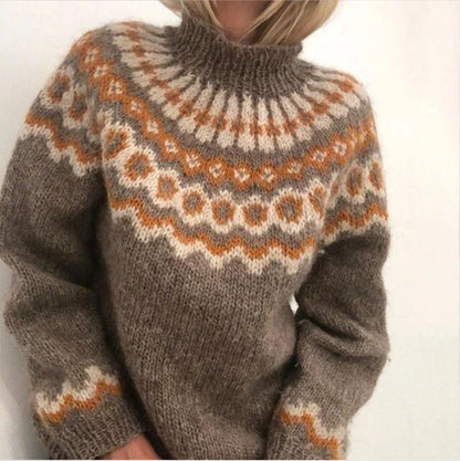 Pull Femme Col Montant Imprimé Fleur Hiver Chic - PanierRoyale