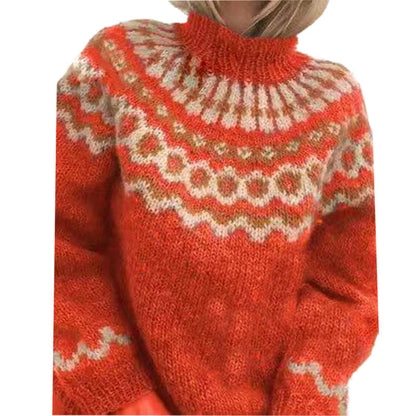 Pull Femme Col Montant Imprimé Fleur Hiver Chic