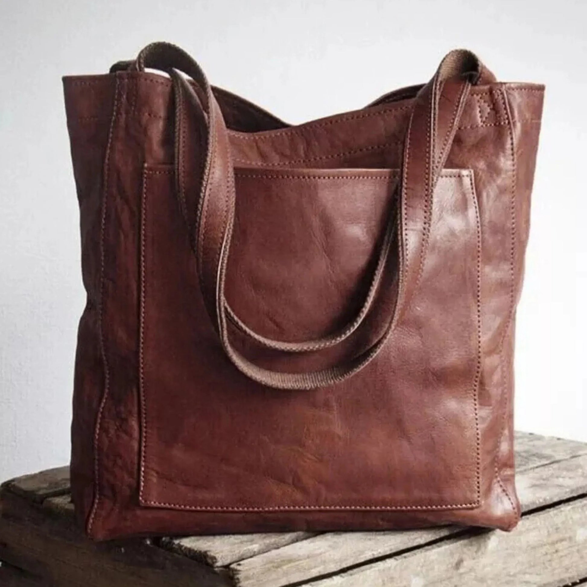 Sac à main cuir brun classique avec fermeture éclair - PanierRoyale
