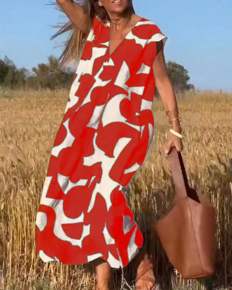 Robe Femme Décontractée Col V Colorée Style Bohème