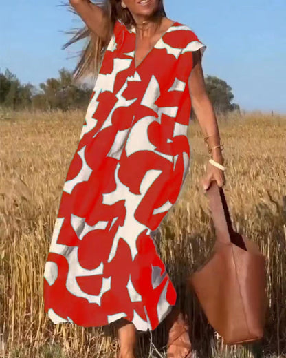 Robe Femme Décontractée Col V Colorée Style Bohème
