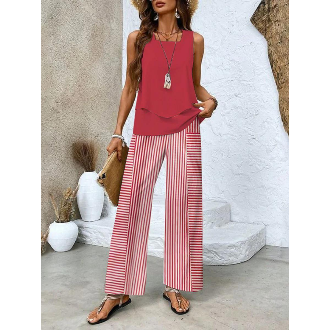 Ensemble Femme Décontracté Sans Manches avec Top et Pantalon Large