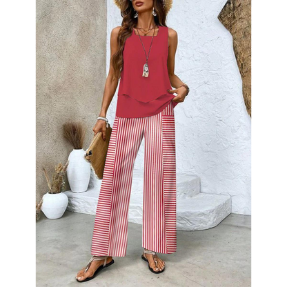 Ensemble Femme Décontracté Sans Manches avec Top et Pantalon Large