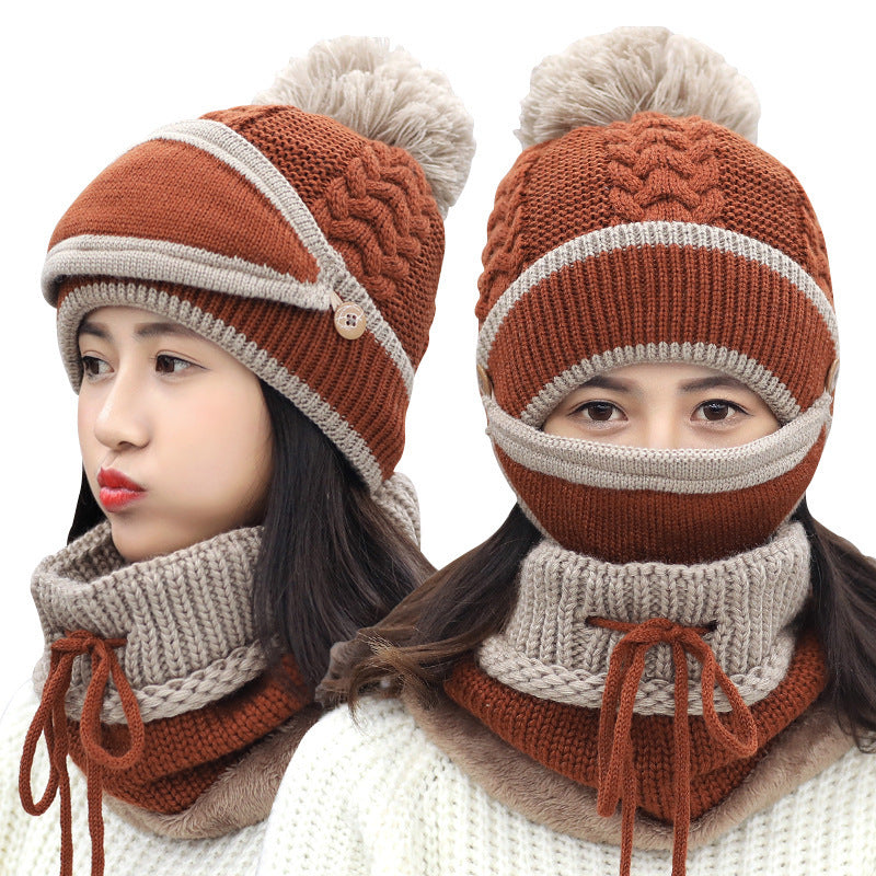 Chapeau Écharpe Femmes Hiver Doux avec Masque Réglable