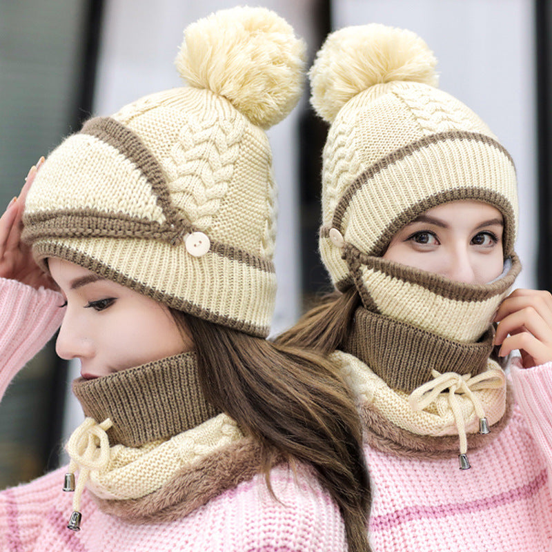 Chapeau Écharpe Femmes Hiver Doux avec Masque Réglable