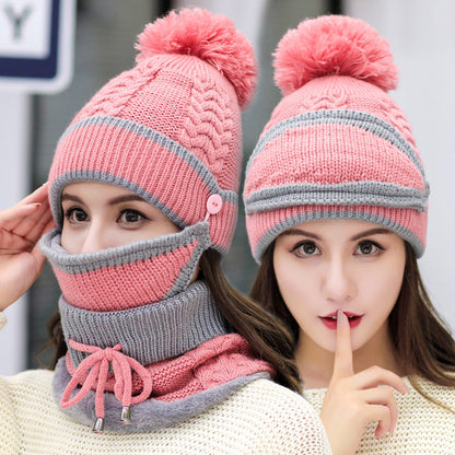 Chapeau Écharpe Femmes Hiver Doux avec Masque Réglable