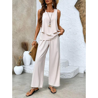 Ensemble Femme Décontracté Sans Manches avec Top et Pantalon Large