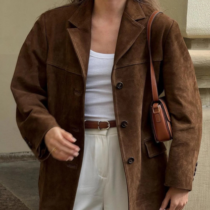 Veste Cuir Féminine Élégante Longue Taille - PanierRoyale