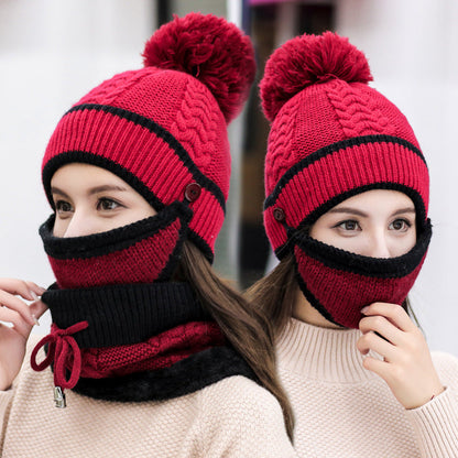 Chapeau Écharpe Femmes Hiver Doux avec Masque Réglable