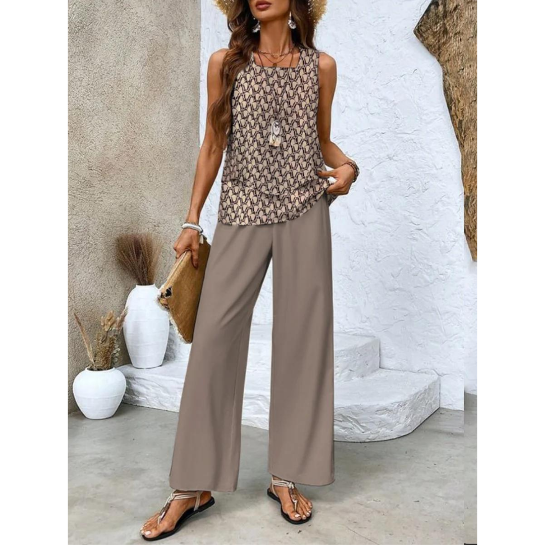 Ensemble Femme Décontracté Sans Manches avec Top et Pantalon Large