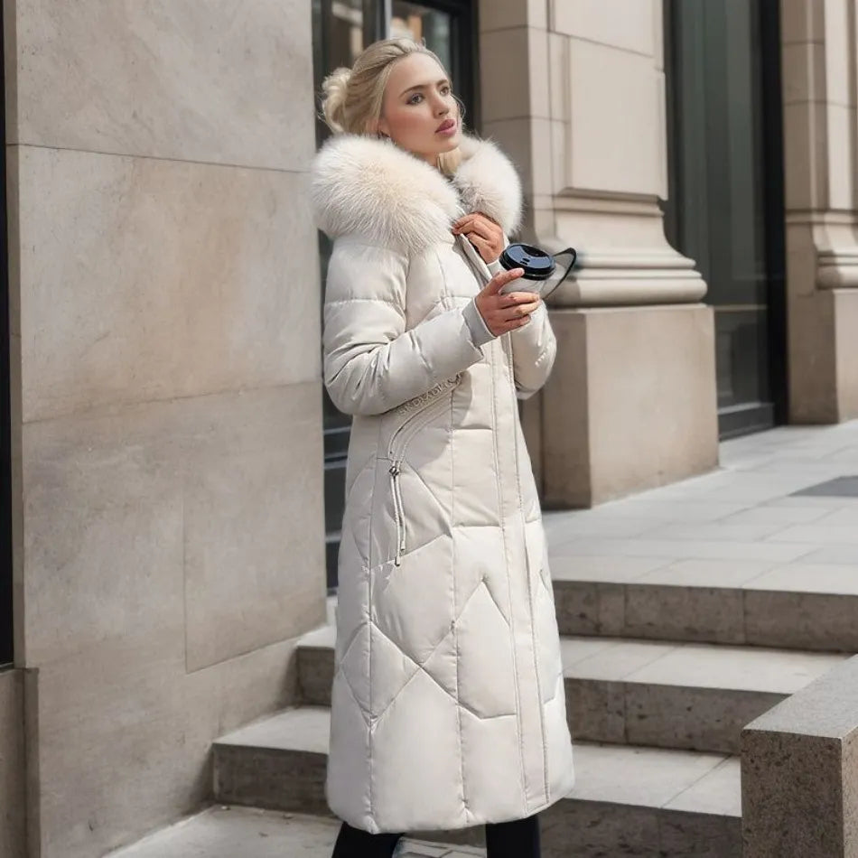 Manteau femme long à kapok avec col montant