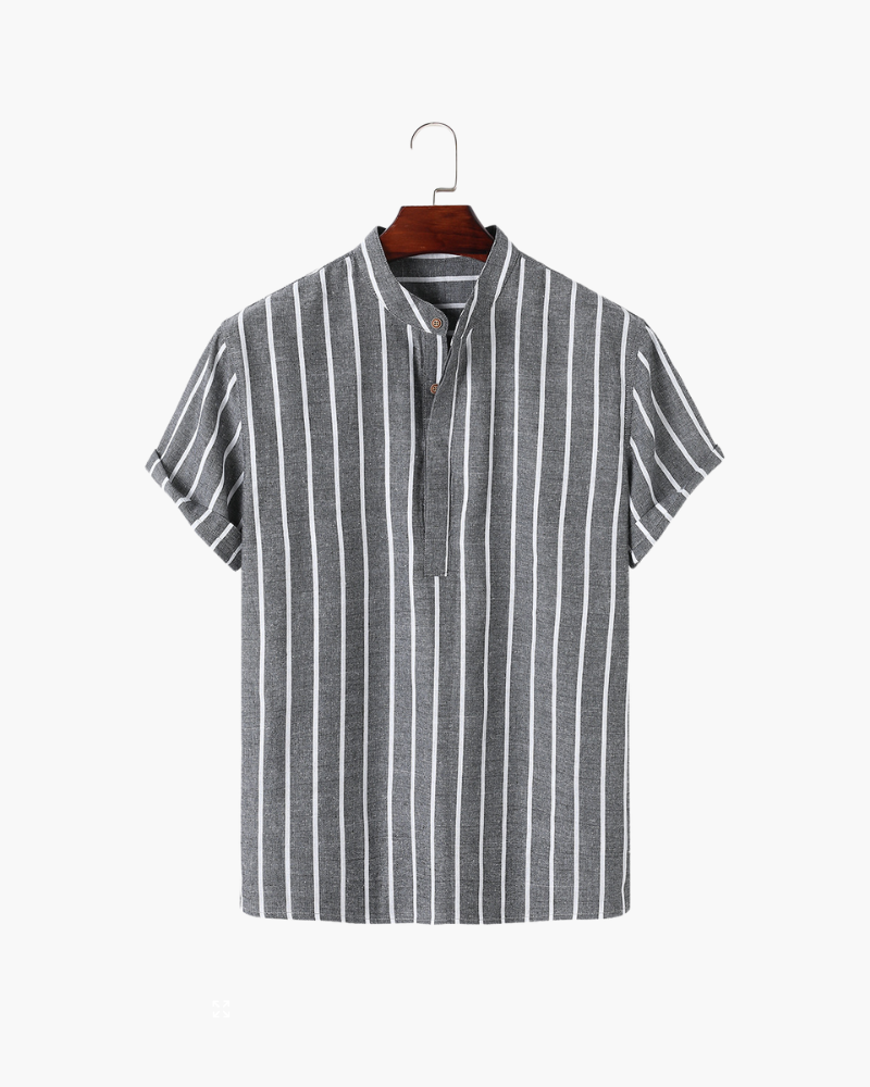 Chemise Homme Lin Coton Rayé Col Montant Été