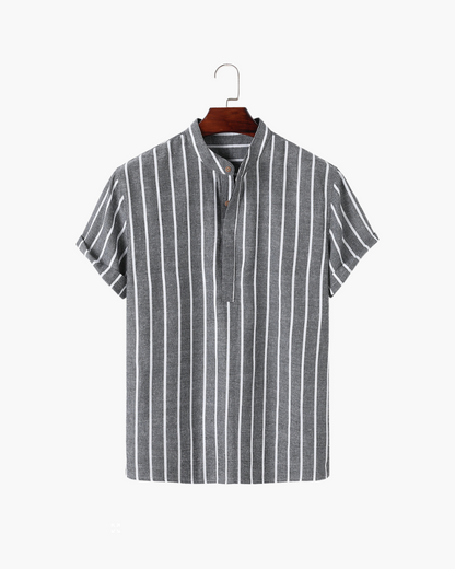 Chemise Homme Lin Coton Rayé Col Montant Été