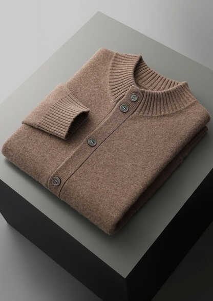Cardigan Homme en Laine Mélangée avec Poches et Capuchon