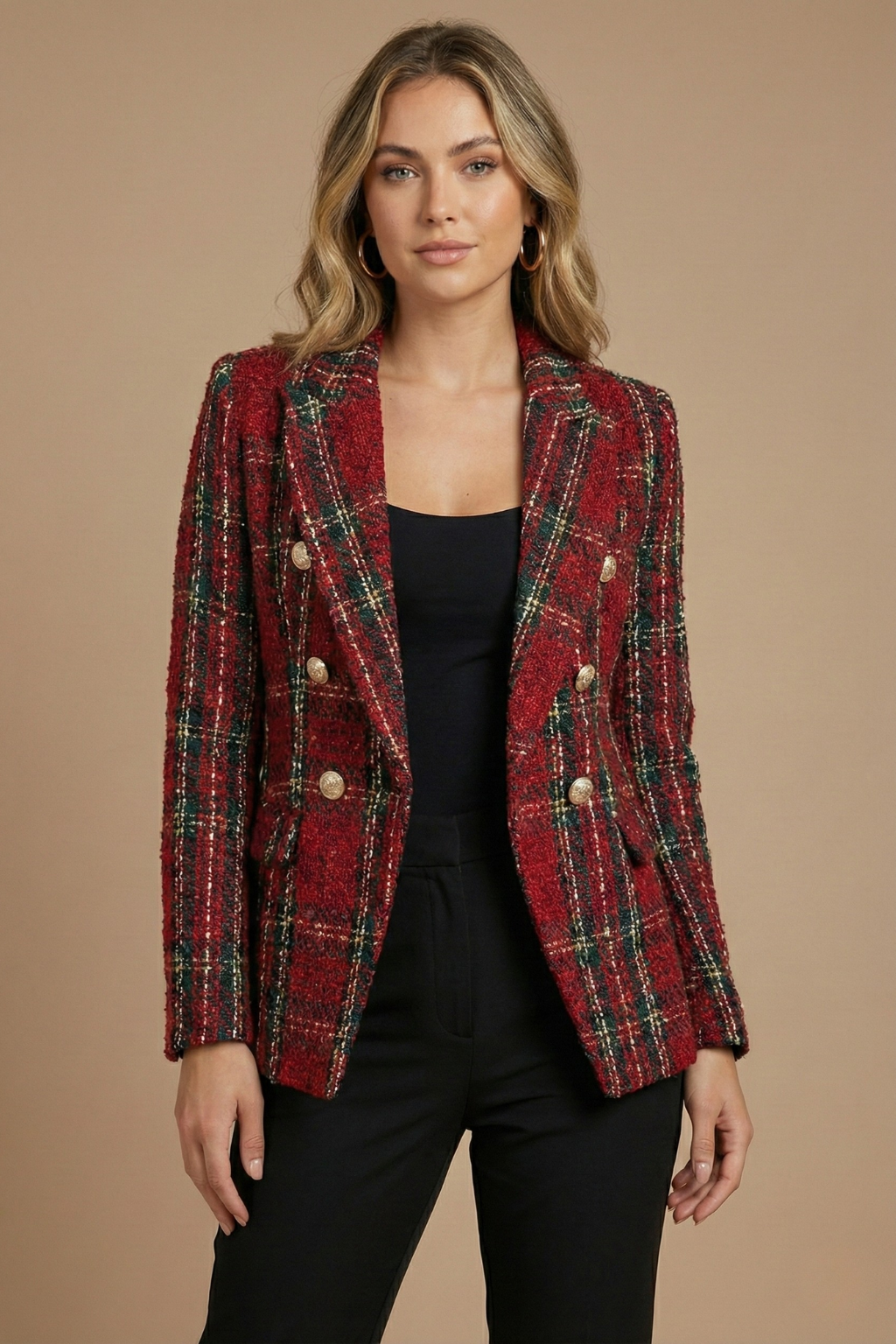 Blazer femme veste en carreaux double boutonnage