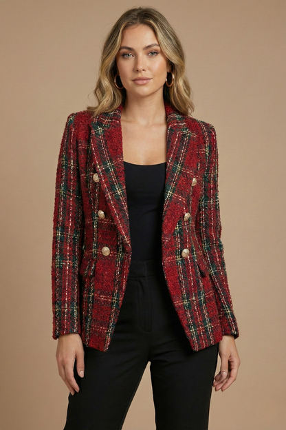 Blazer femme veste en carreaux double boutonnage