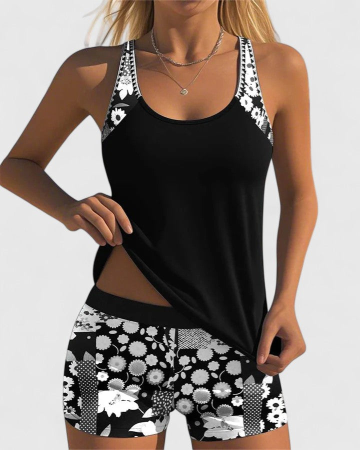 Tankini Deux Pièces Femme Polyester Coupe Sportive Dos Nageur