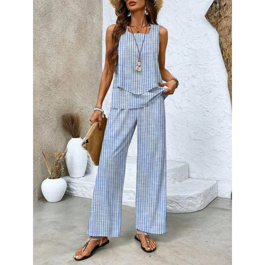Ensemble Femme Décontracté Sans Manches avec Top et Pantalon Large