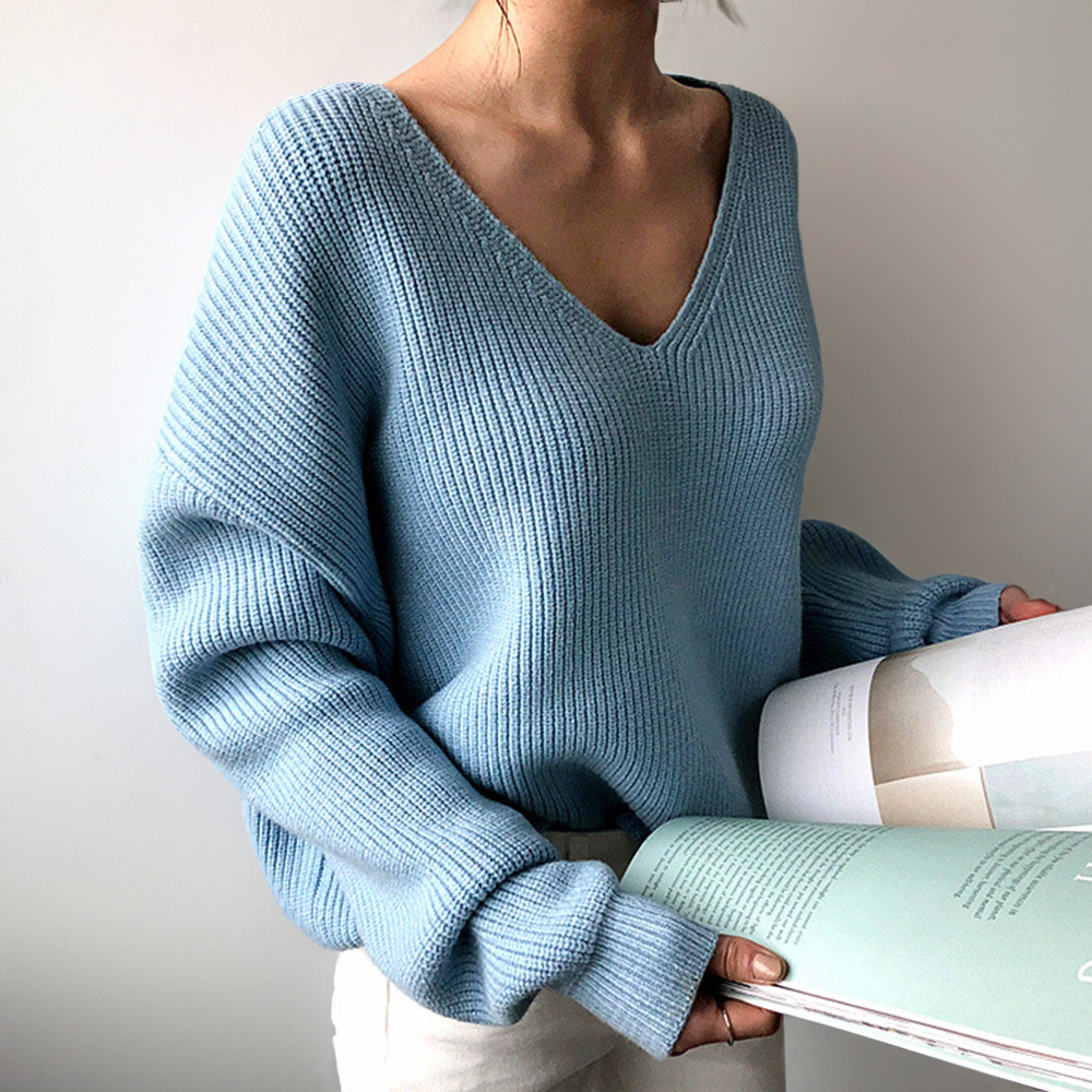 Pull Femme Blanc Col V Décontracté et Confortable